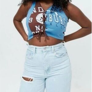 Urban Outfitters Blue and Brown sports Graphic Crop Top